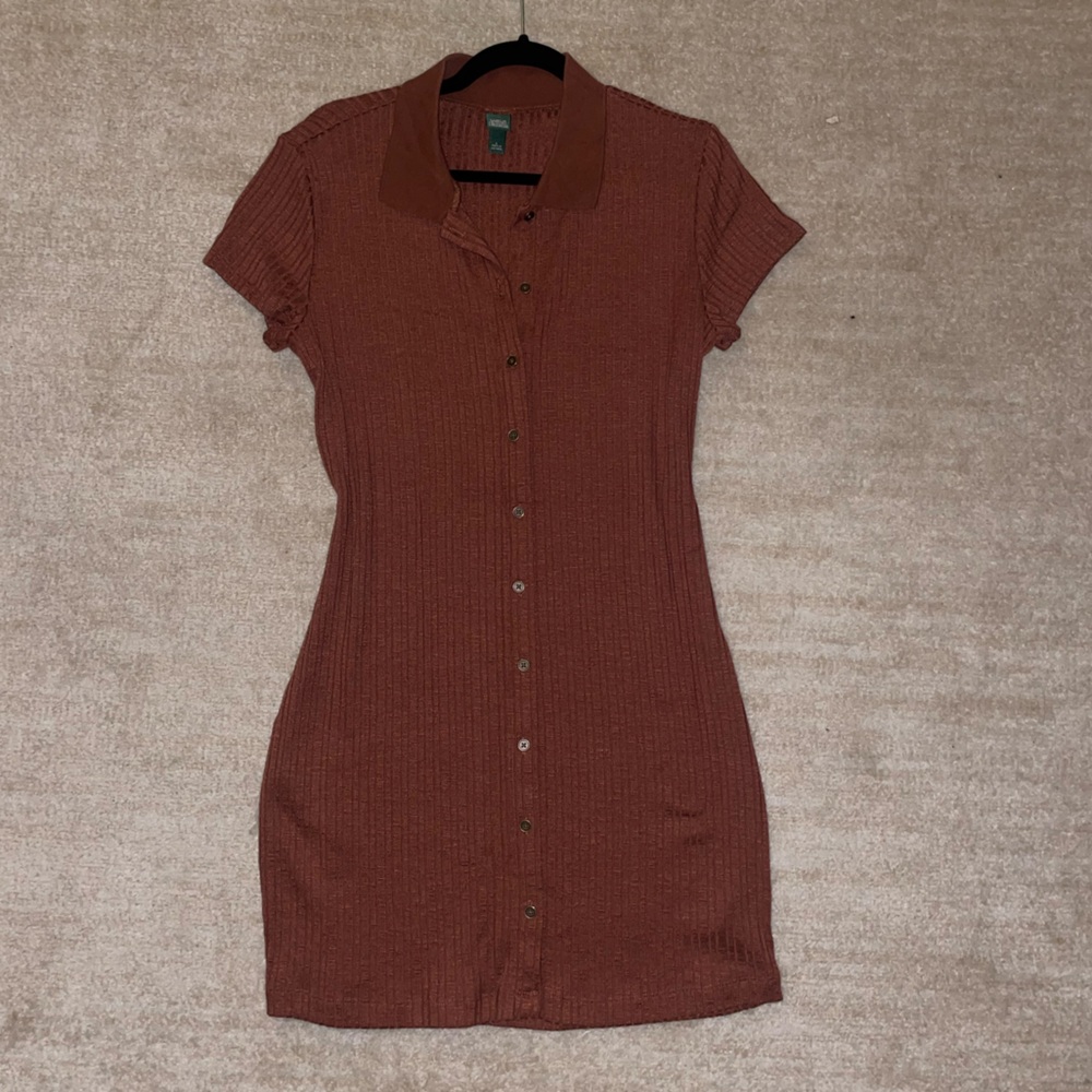 Wild Fable - size Large - worn once - cotton ribbed brown collared mini dress